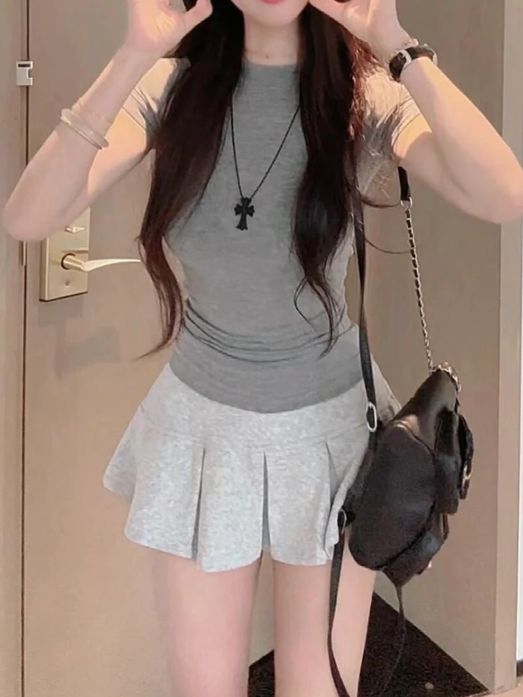 American Sle-Falda acampanada de cintura baja para mujer, Falda plisada deportiva de talla grande, dulce y picante, novedad de verano