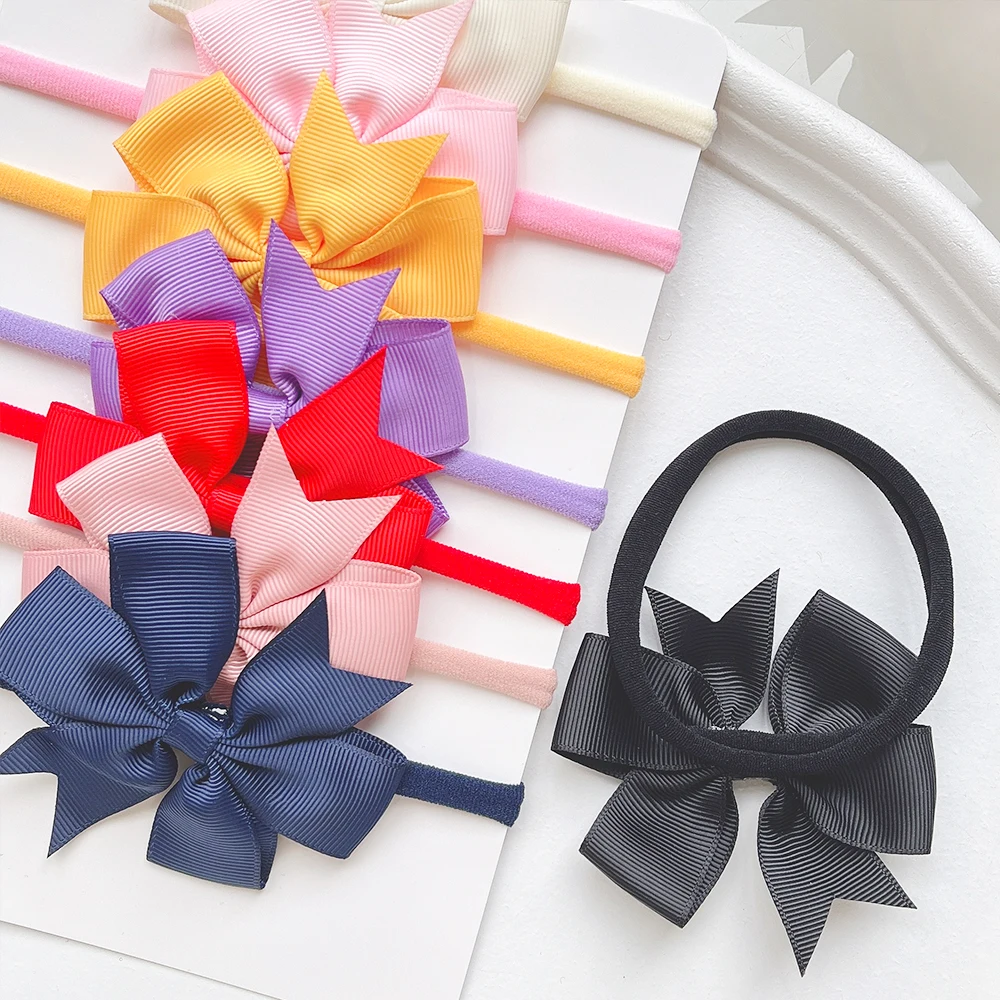 8Pcs/Set Solid Color Nylon Six Ears Bows Headband for Baby Bowknot Elastic Hair Band Handmade Headwear Girls Hair Accessories