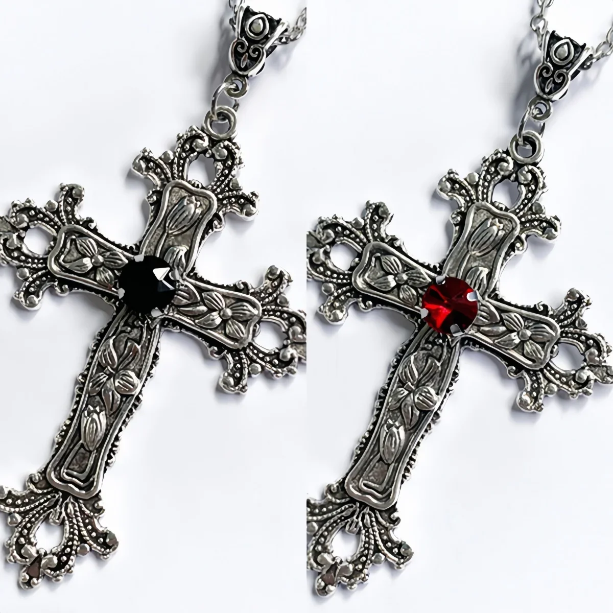 Punk Crystal Big Cross Pendant Necklaces for Women Men Gothic Irregular Cross Clavicle Chain Necklaces Aesthetic Jewelry