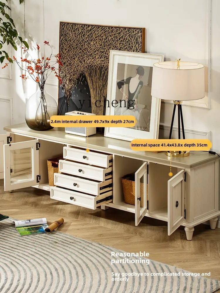 

ZZ TV cabinet simple white living room household high cabinet all solid wood coffee table combination