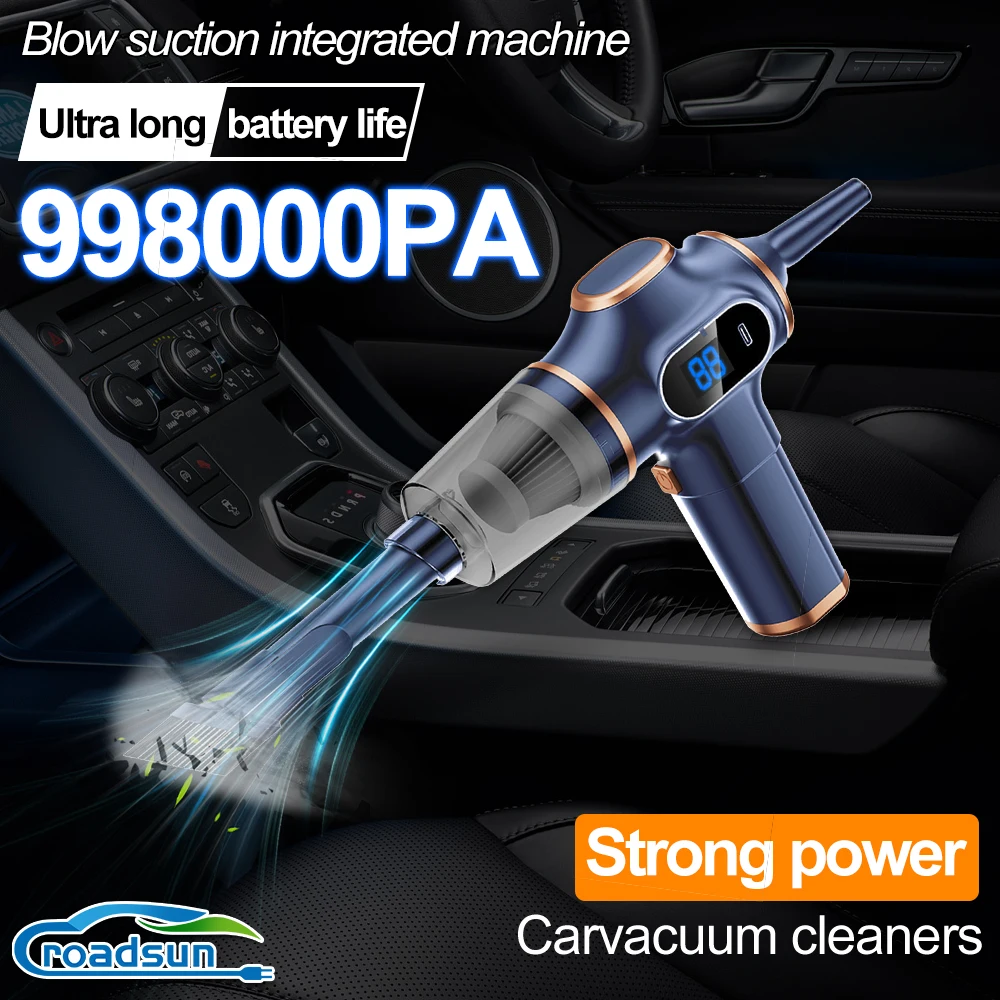 ROADSUN Air Car Vacuum Cleaner 2-in-1 Powerful Wireless Cleaner Strong Suction Handheld Car Cleaning Portable Home Appliance