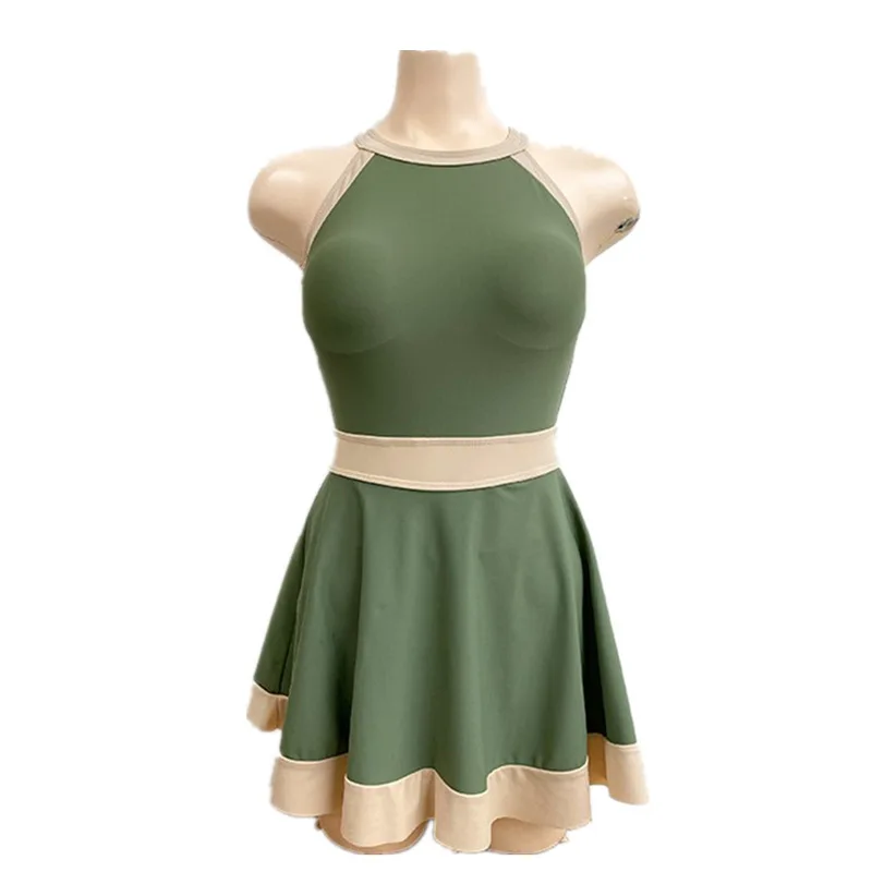 2025 Halter One Piece Swimsuit Dress Women Swimwear Sexy Padded Green Swimming Suit Green Korea Monokini Beach Wear Bathing Suit