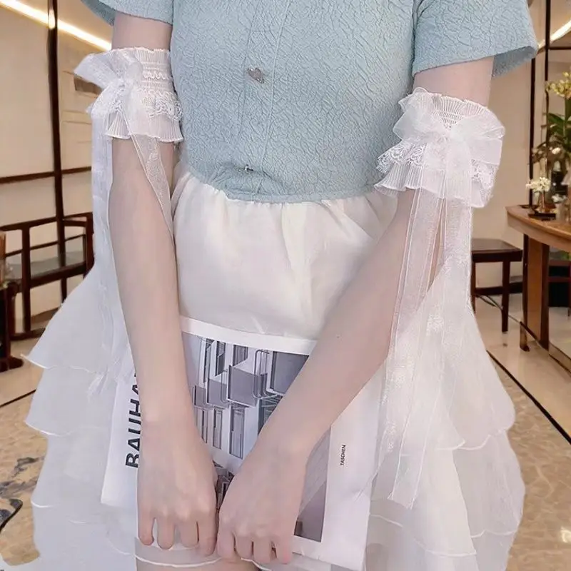 

Lolita Lace Bow Long Ribbon Arm Sleeves Cuffs Jk Cosplay Accessories Gothic Armbands Floral Decor​