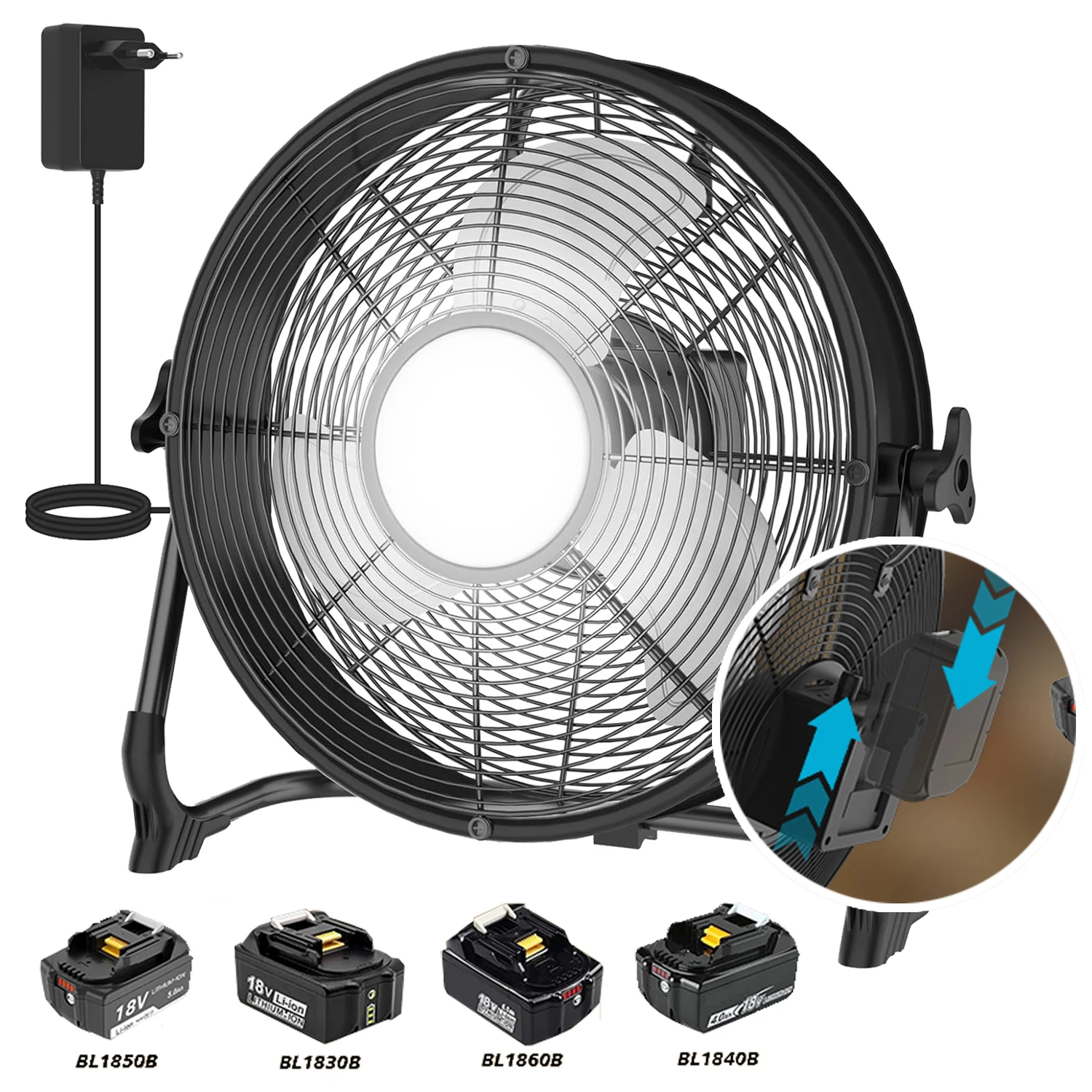 12/16 inch Battery Fan Compatible With Makita 18V Portable Fan for Camping Workshop Home Metal Industrial Stepless Speed