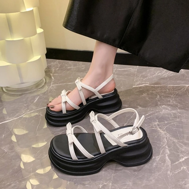 Summer platform flat sandals fashionable sweet bow decoration