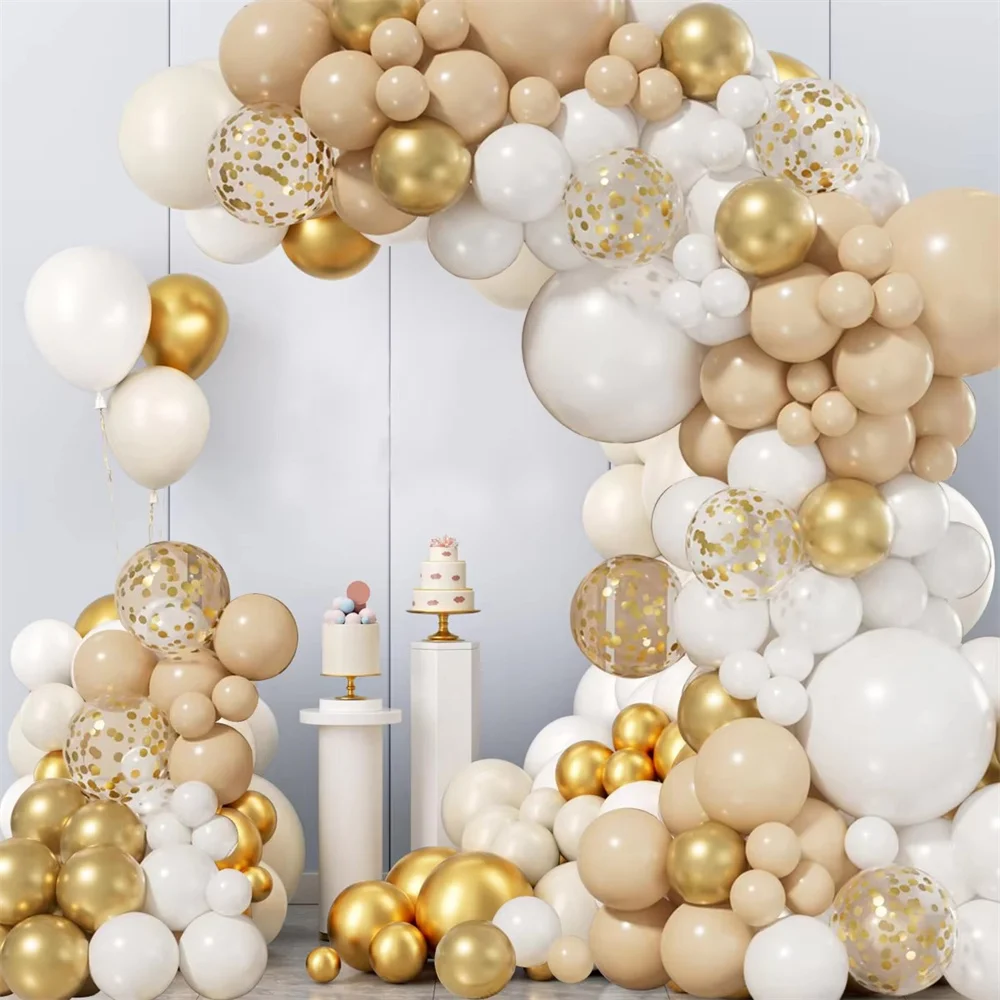 

Sand White Gold Balloons Garland Arch Kit Retro Beige White Balloons Wedding Decoration Birthday Baby Shower Party Background