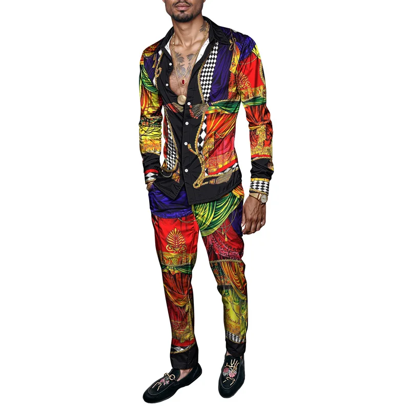 

2025 весенне-летний мужской комплект рубашек с брендовым принтом, модный комплект из 2 предметов, мужской легкий роскошный легкий вечерний комплект с длинными рукавами, Ropa De Hombre