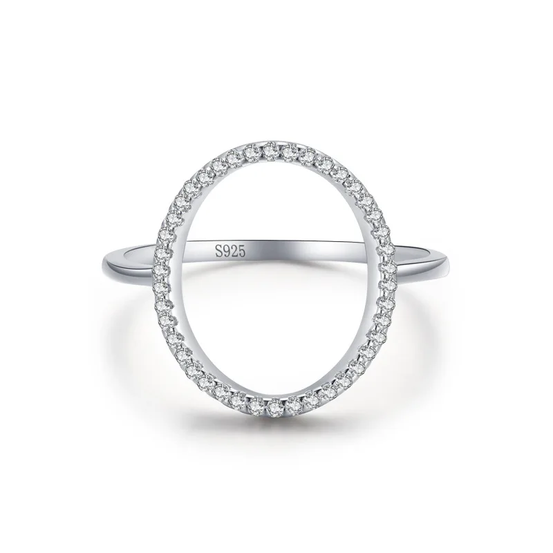 

S925 Silver Women's Oval Diamond Ring Fashion Rhodium Plated Jewelry