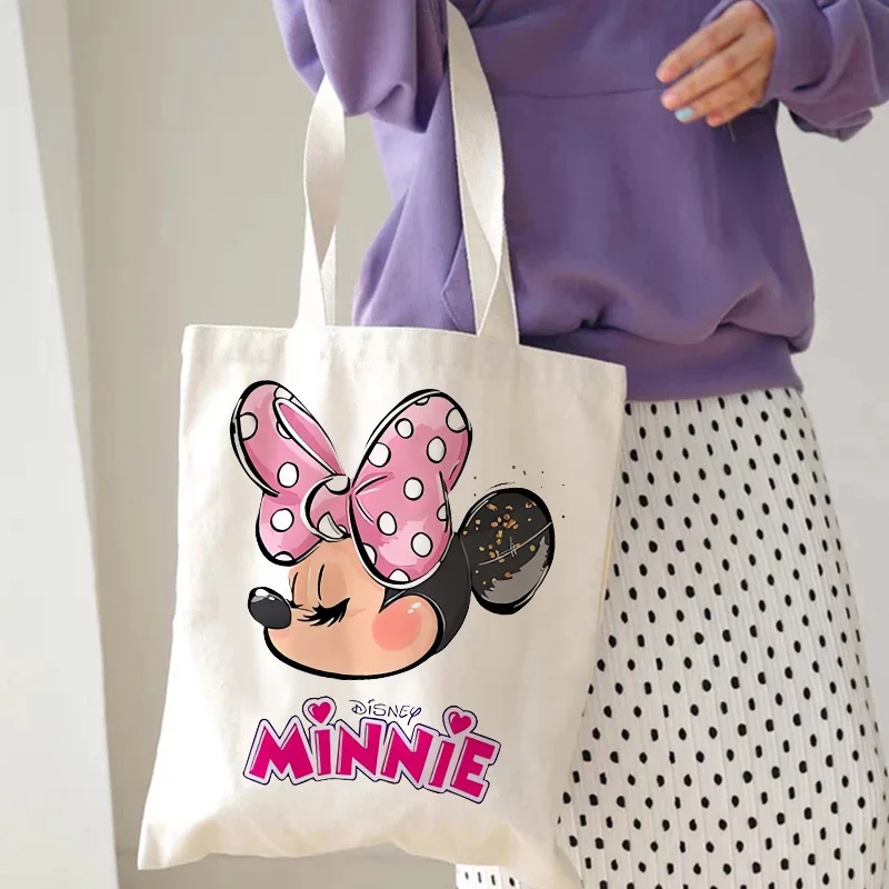 Y2k Disney Minnie Mickey Mouse Tote Bag Shopper Canvas Shoulder Bag Eco Shopping Bag Women Tote Harajuku Female