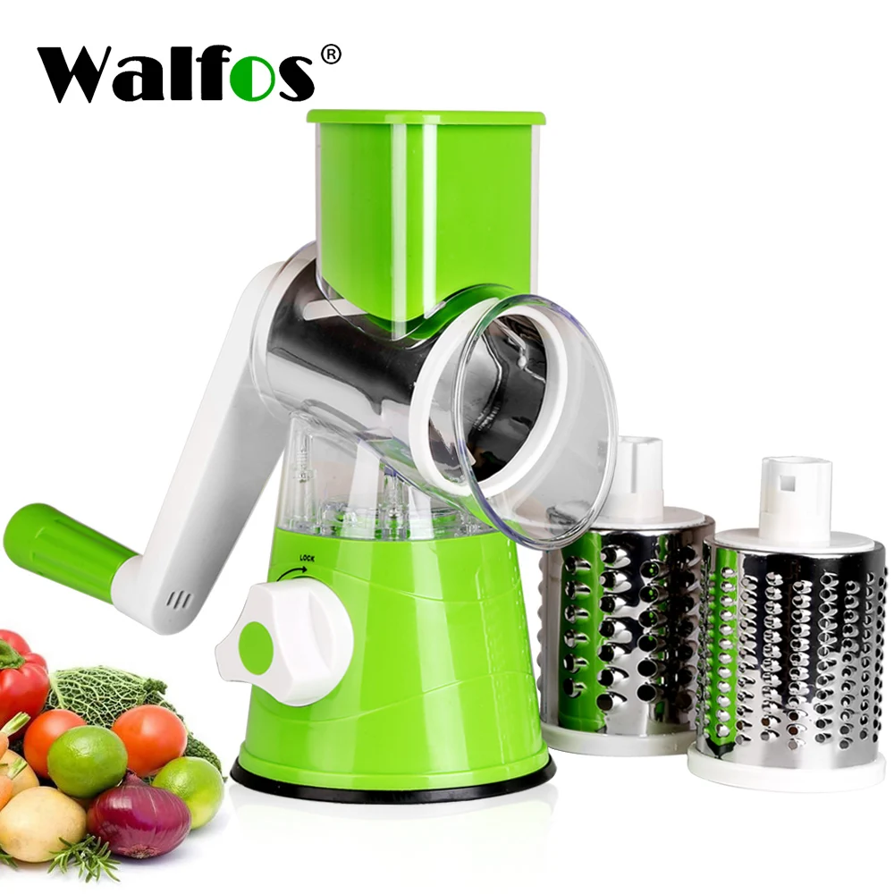 WALFOS Vegetable Slicer Manual Kitchen Grater Vegetable Chopper 3 in 1 Round Mandolin Cutter Potato Spiralizer Household Gadgets