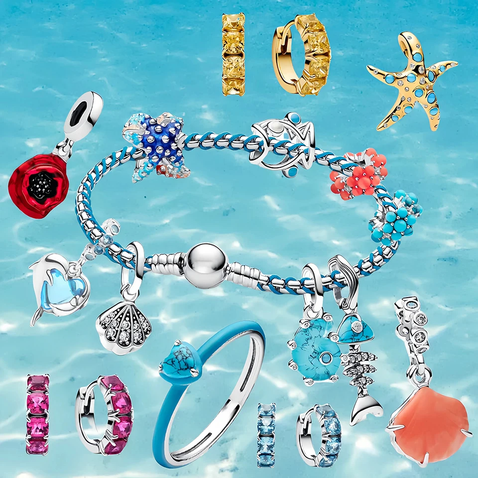 

Gold Charms New 925 Sterling Silver Beads Starfish Octopus Shell Ring Earrings Fit Bangle Bracelets Necklace Women DIY Jewelry ﻿