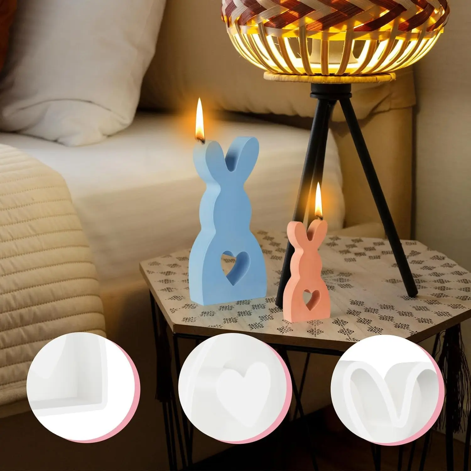 2PCS Rabbit Candle Silicone Molds, Easter Bunny Resin Casting Mould, for DIY Aroma Candles Making Plaster Home Decoration