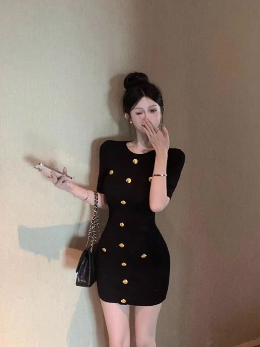 Slim Fit Short Sleeve Knitted Dress Summer Elegance Style Korean Fashion plus Size Available for Women Casual Wear Party Wear