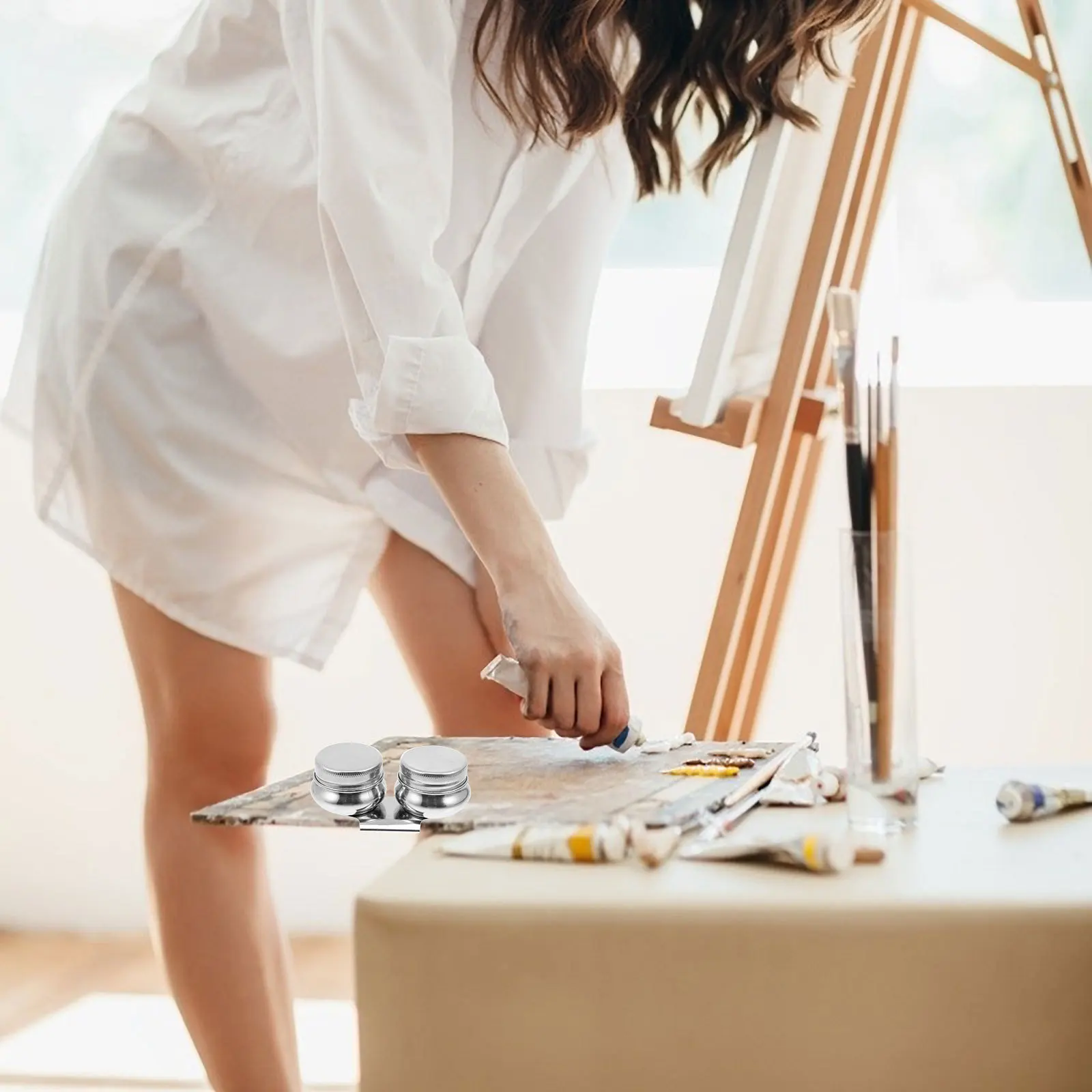 

Artist Brush Washing Pot Stainless Steel Paint Solvent Container for Color Mixing Pen Cleaning Outdoor Painting Tool