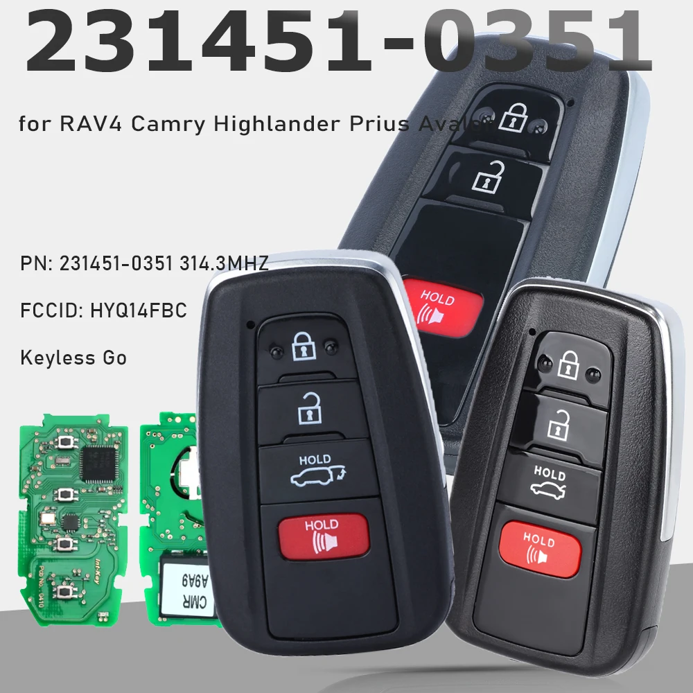 KEYECU 231451-0351 mando a distancia inteligente Fob 314,3 MHz para Toyota RAV4 Camry Highlander Prius Avalon 2018 2019 2020 2021 HYQ14FBC