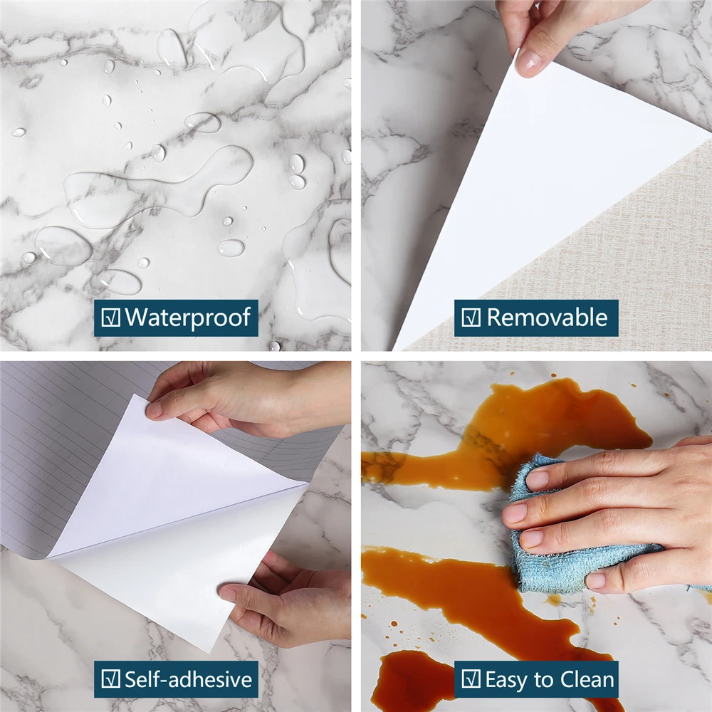 Marble Kitchen Oil-Proof Film Stove Waterproof Moisture-Proof Self-Adhesive Wallpaper Countertop Cabinet Renovation Tile Sticker