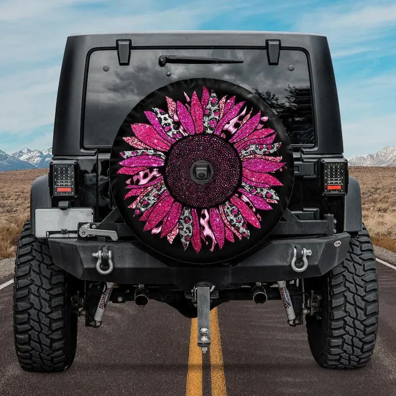 

Spare Tire Cover with Hot Pink Sunflower design, Hot Pink Cheetah Sunflower Wheel Cover, Sunflower Tire Cover, girl, Hot Pink