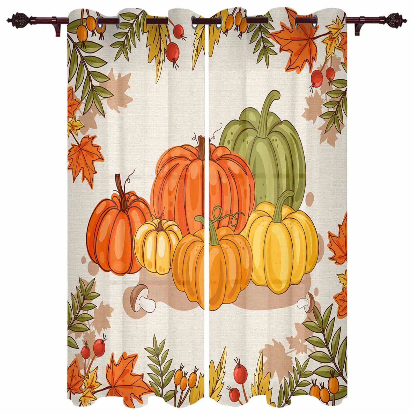 Maple Leaf Pumpkin Mushroom Curtains for Living Room Window Curtain for Bedroom Modern Indoor Home Decor Curtains