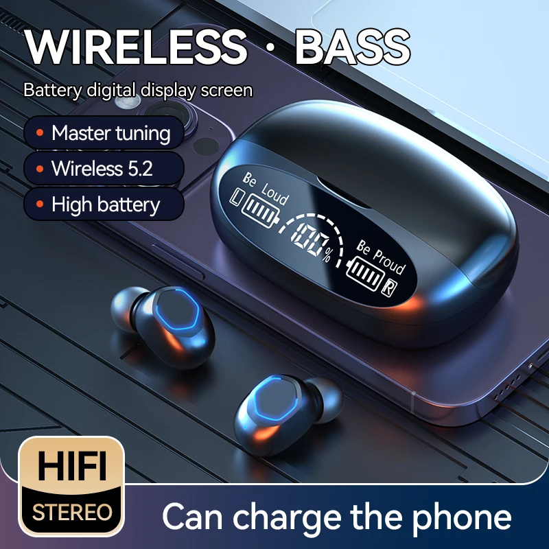 

TWS smart digital display Bluetooth earbuds, powerful sound quality, high-definition calls，support charge phone, in-ear earbuds.