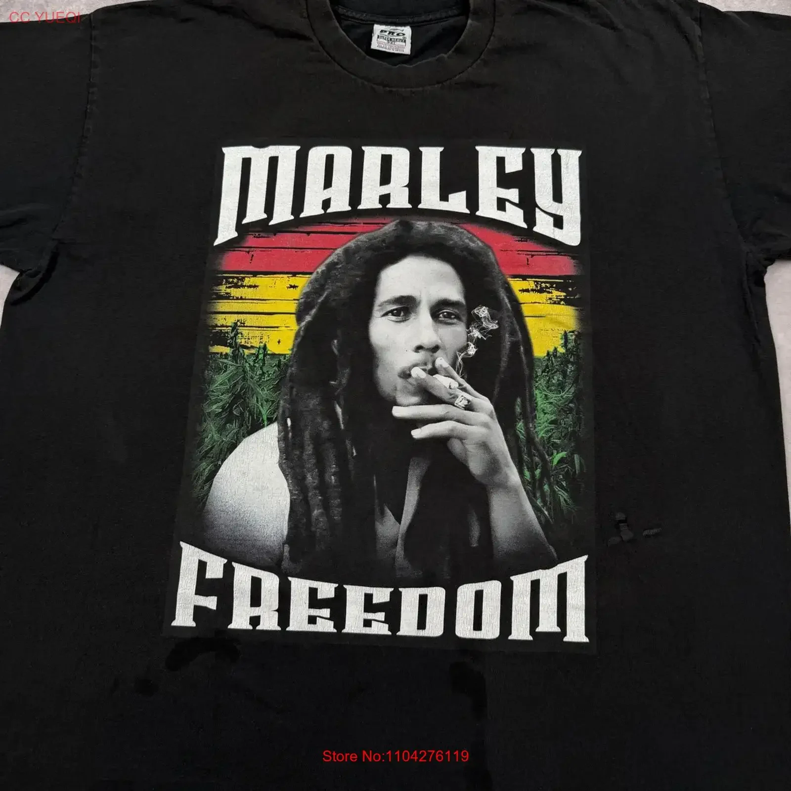 Marley Freedom T Shirt Mens 3XL Black Reggae Rasta Music Distressed vintage Washed Stretched Casual Top For Everyday Wear
