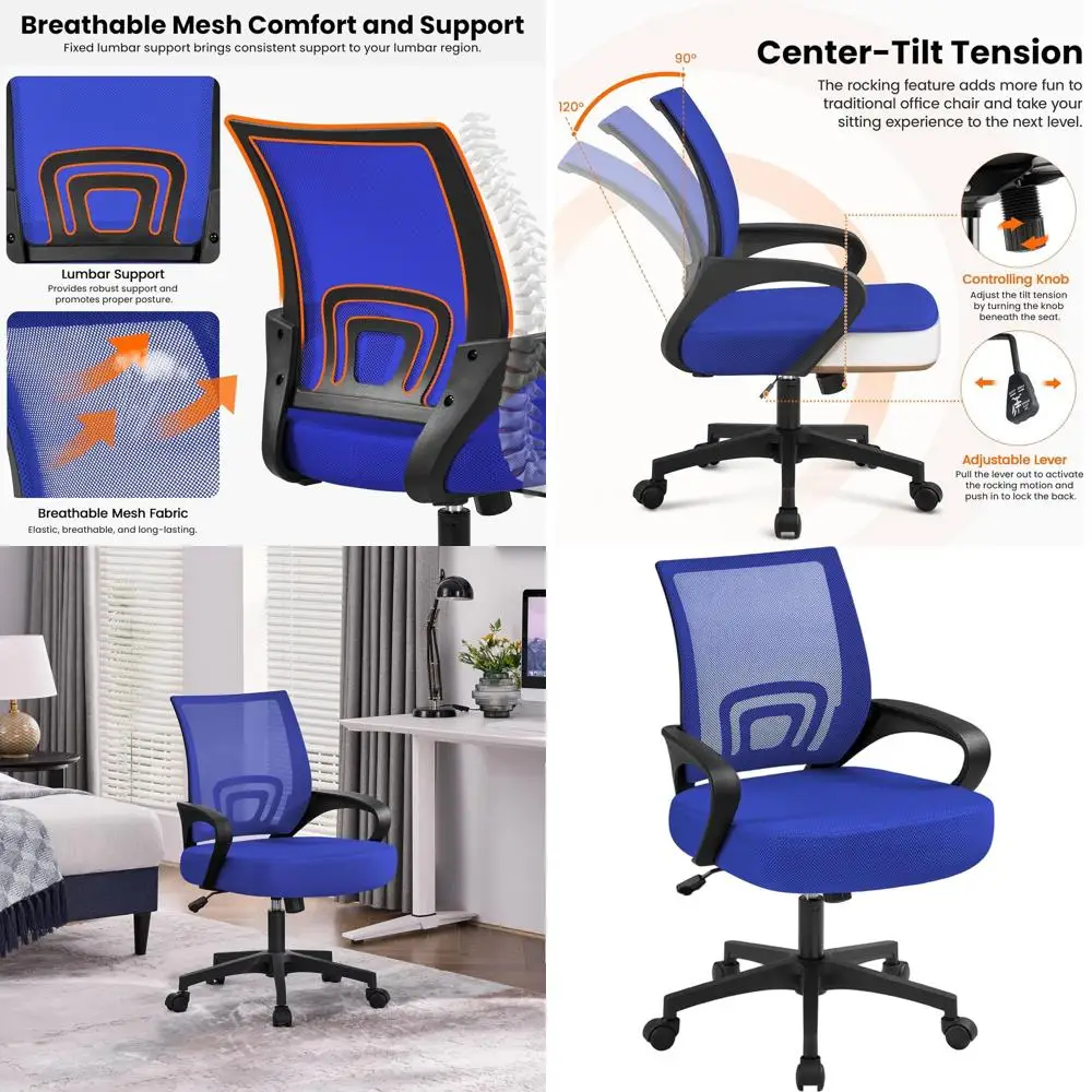 

Ergonomic Swivel Chair with Adjustable Lumbar Support and Armrests, Blue for Home Office Use