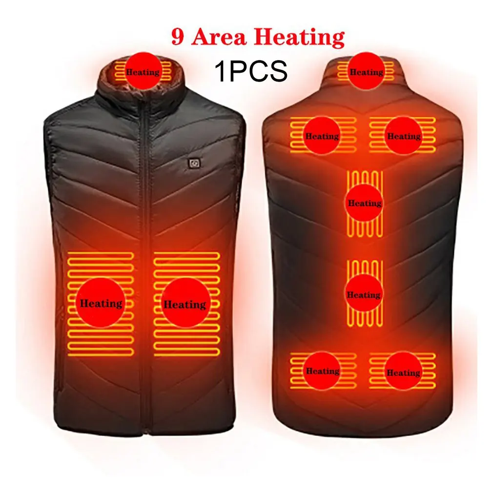 9 Areas Heated Jacket USB Men's Women's Winter Outdoor Electric Heating Jackets Warm Sports Thermal Coat Clothing Heatable Vest