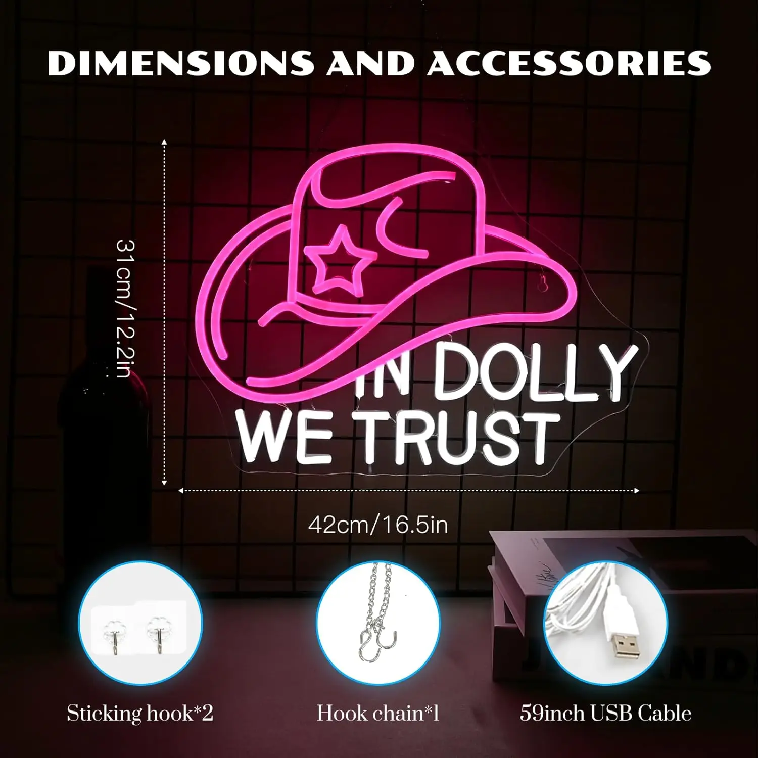 In Dolly We Trust Neon Sign USB Retro Western Country LED Light for Bar Home Bedroom Gaming Room Decoration personnalisé Gift