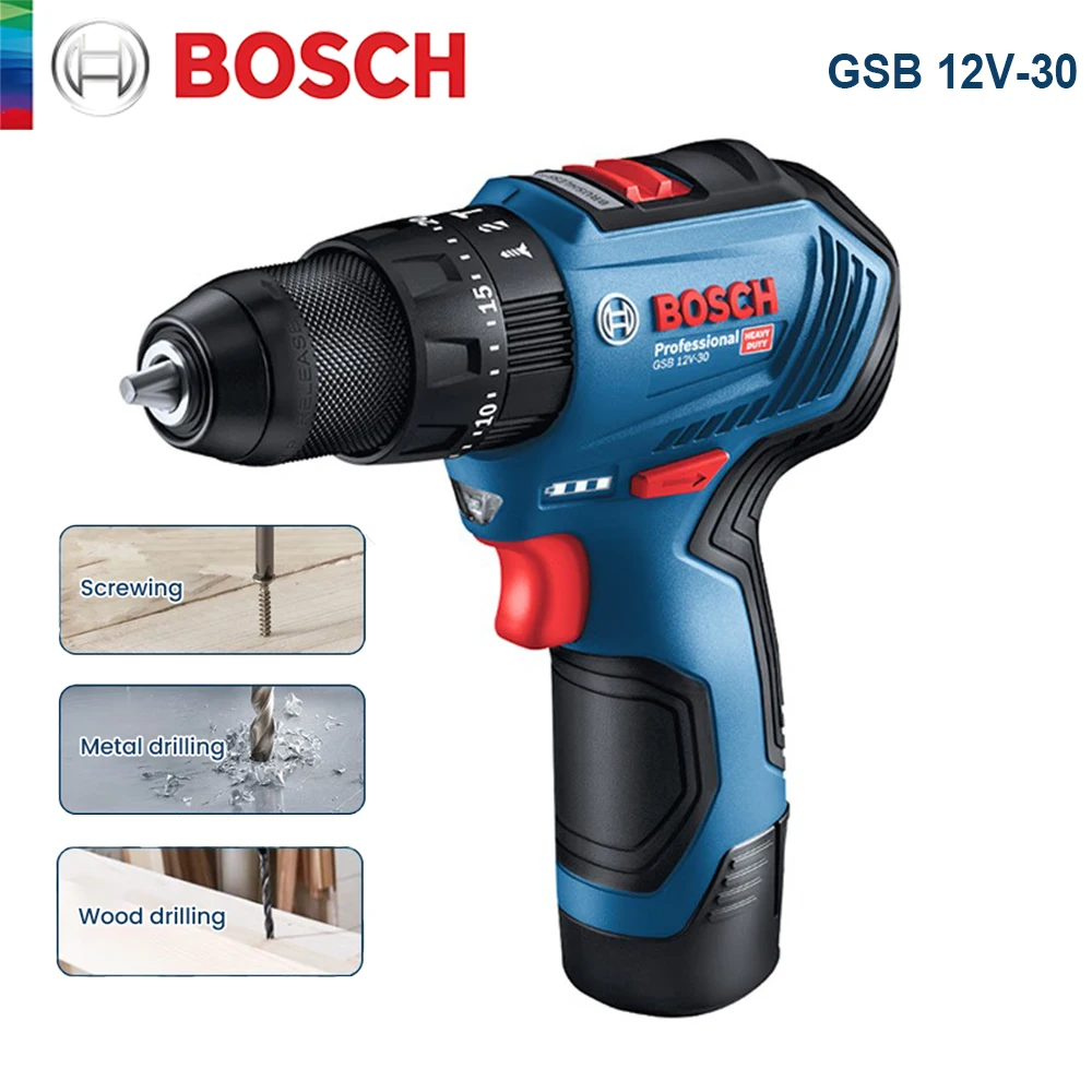 Bosch GSB 12V-30 Cordless Impact Drill 24000bpm 30Nm Electric Screwdriver Driller 12V Brushless Power Tools for Wood Metal