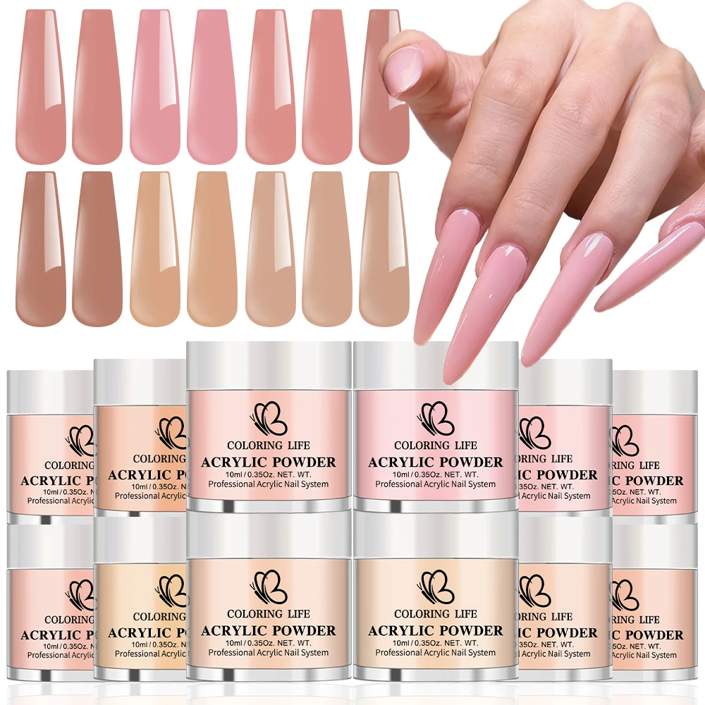 Ensemble de poudre acrylique professionnelle pour ongles, 12 pots, 3 en 1, nu/rose/marron, poudre de cristal pour Extension de pointes d'art des ongles//sculpture/construction