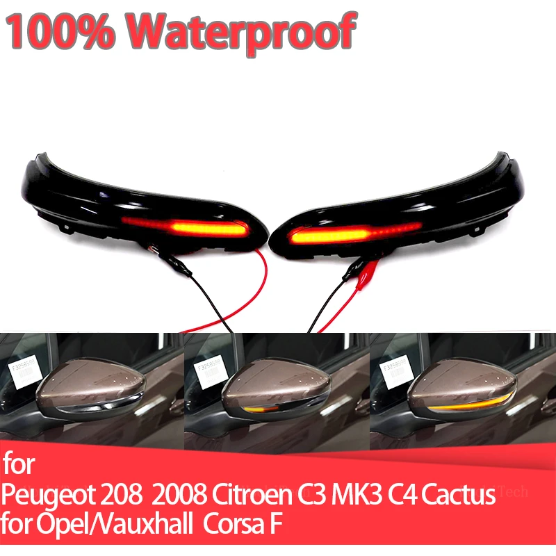 LED 방향 지시등 사이드 미러 램프, 다이나믹 점멸기, 푸조 208 2008 12-22 시트로엥 C3 MK3 C4 선인장 오펠 코르사 f용, 2x