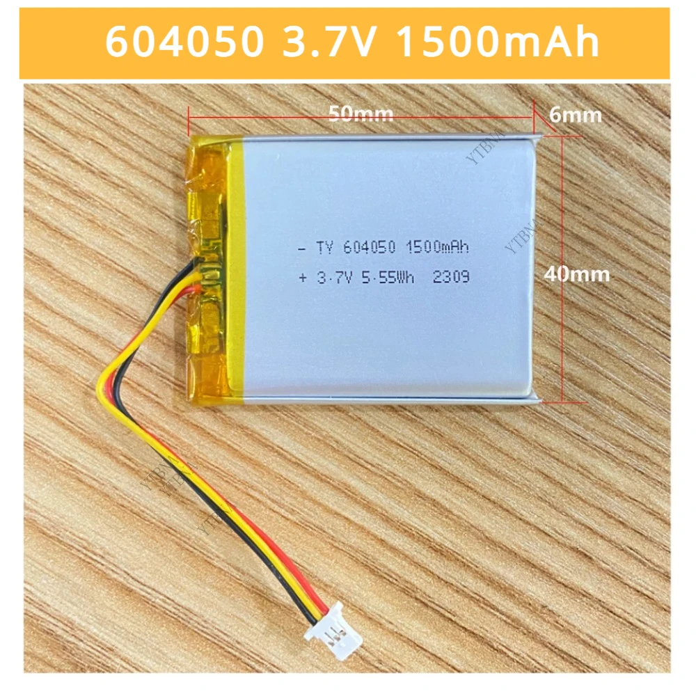 

604050 3.7V 1500mAh Lithium Polymer Rechargeable Battery with 3-hole Plug for Air Purifier Batteries Power Bank Tablet Cell Tool