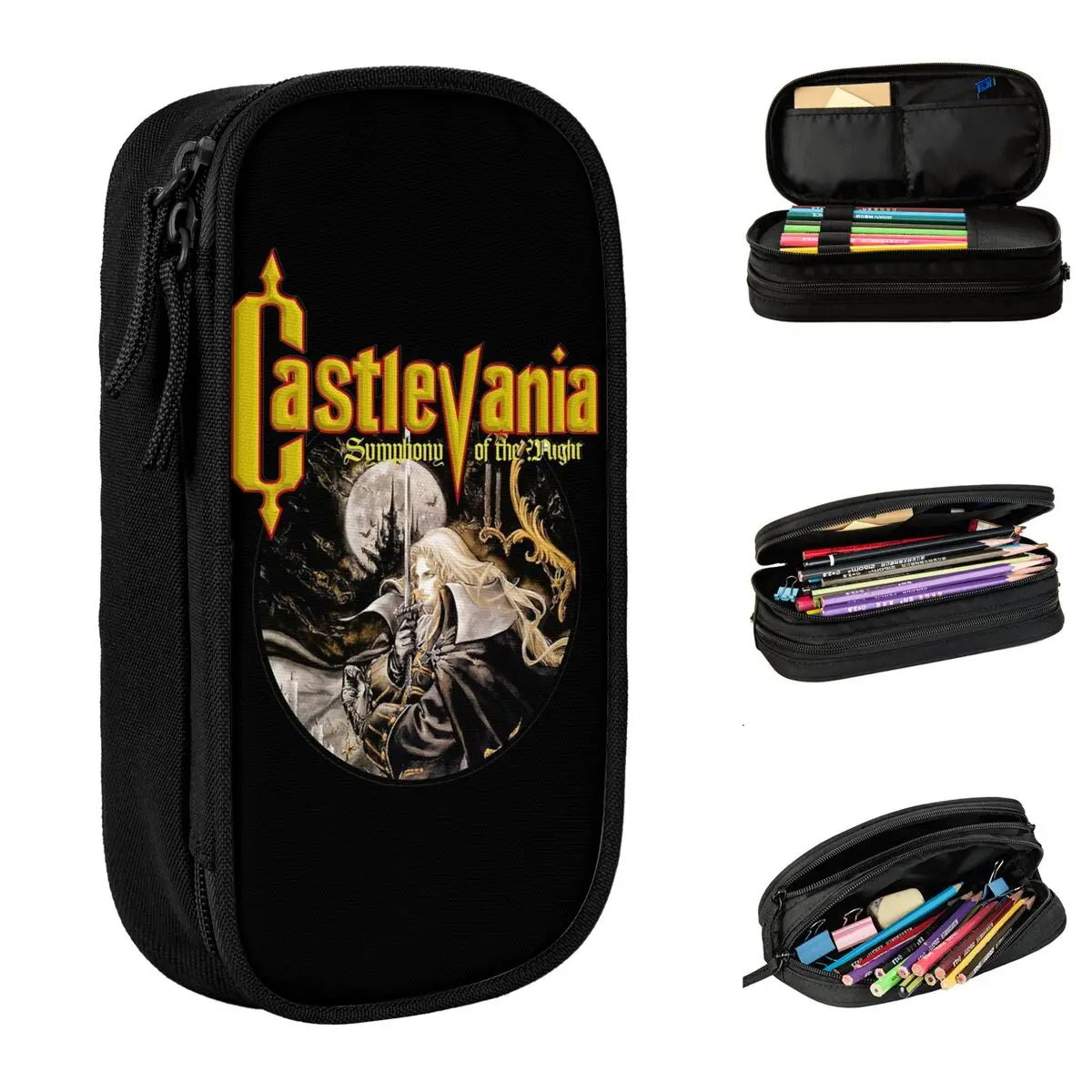 Castlevania Symphony Of The Night Merch estuche de lápices de gran capacidad, suministros escolares para niños, estuche para bolígrafos, regalo de cumpleaños