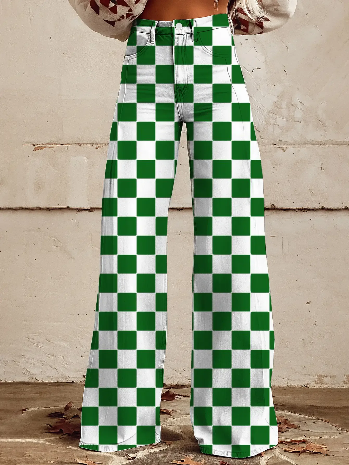 2026 Women's new Fashionable flame print gradient print loose wide leg jeans