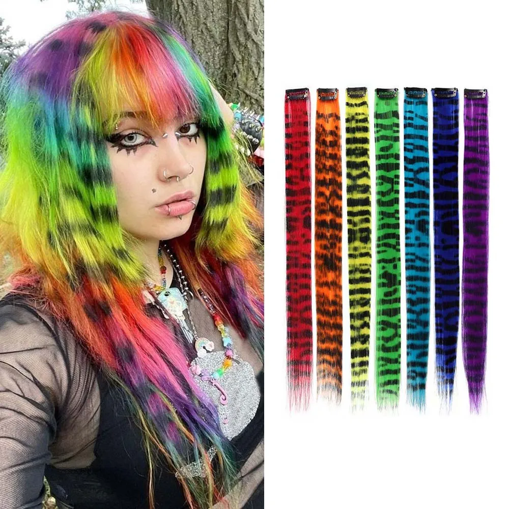 

7pcs/set 18inch feather hair extensions invisible hair clips synthetic fiber uniform striped texture hair accessories party