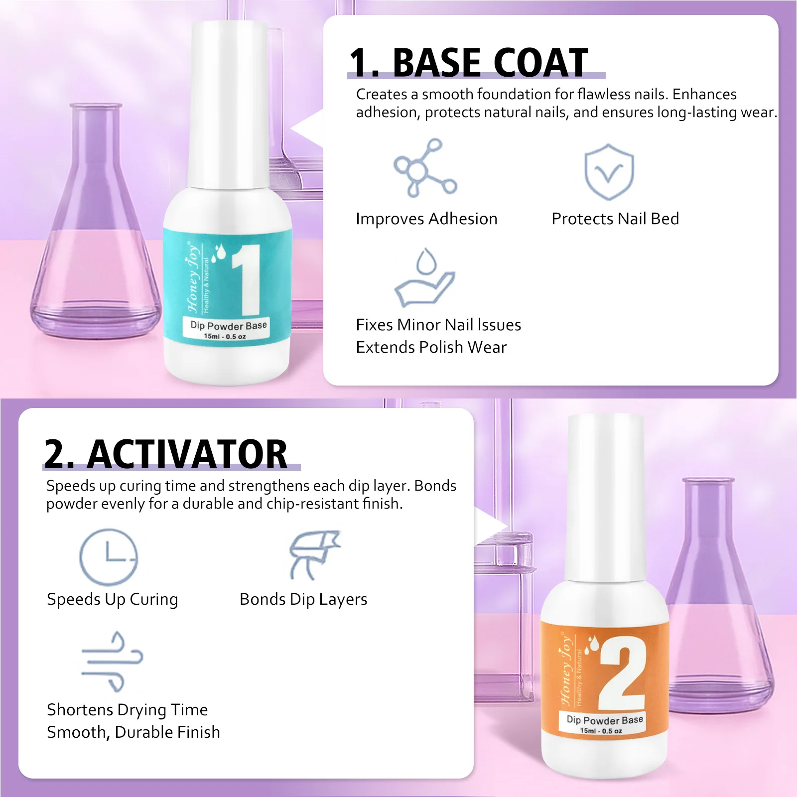 Set di liquidi per sistema di polvere per immersione da 15 ml con base in gel Attivatore superiore Spazzola salvaspazio senza lampada per unghie in polvere naturale asciutto