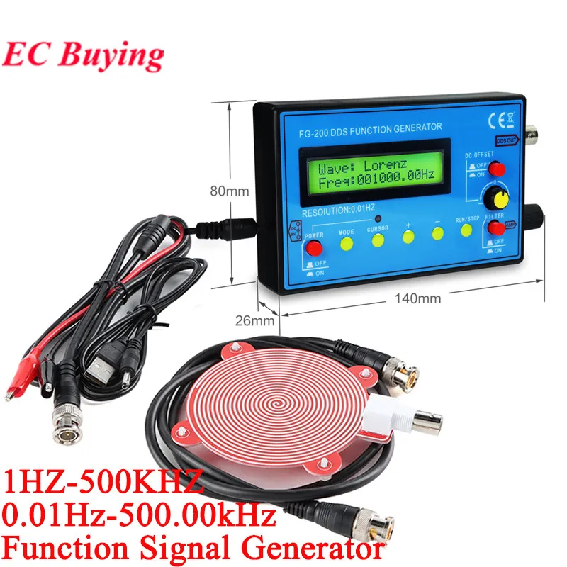 FG-100 FG-200 DDS Function Signal Generator Frequency Counter 1HZ 0.01Hz-500KHz Source Module Sine+Square+Sawtooth Waveform