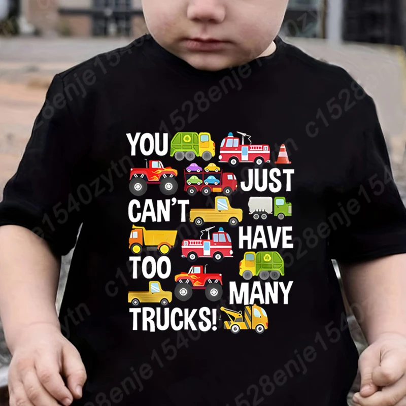 You Just Can't Have Too Many Trucks Print T-shirt Children Boys Summer Short Sleeve T Shirt Kids Hot Selling Tops Crew Neck Tees