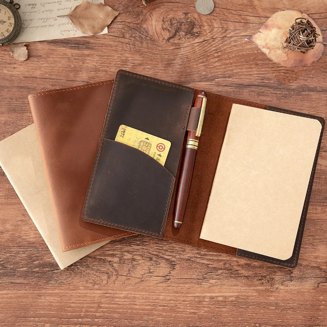 

Leather diary cover for notes, portable and reusable notebook with pen holder pocket and blank notebook, for 3.5-inch x 5.5-inch