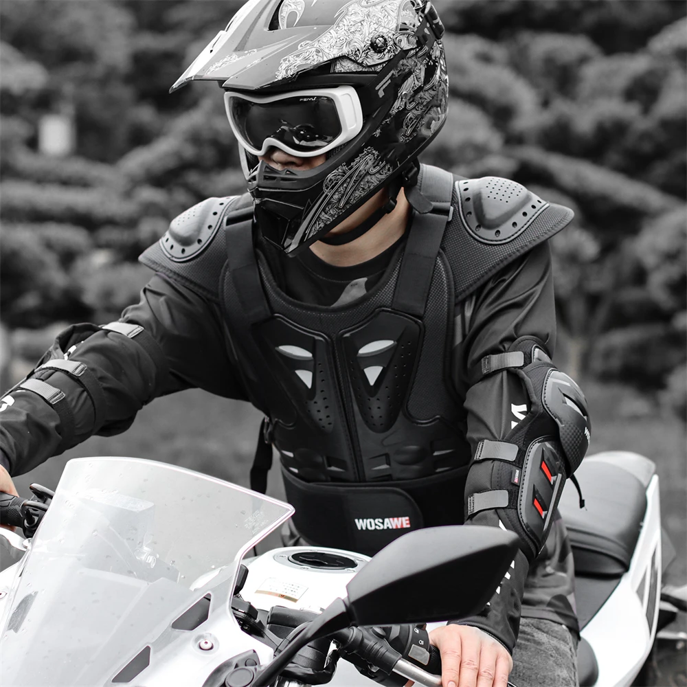 WOSAWE Motorcycle Body Armor Motorcycle Jacket Suit Men Moto Protective Body Protector Motocross Racing Armor 4 Piece