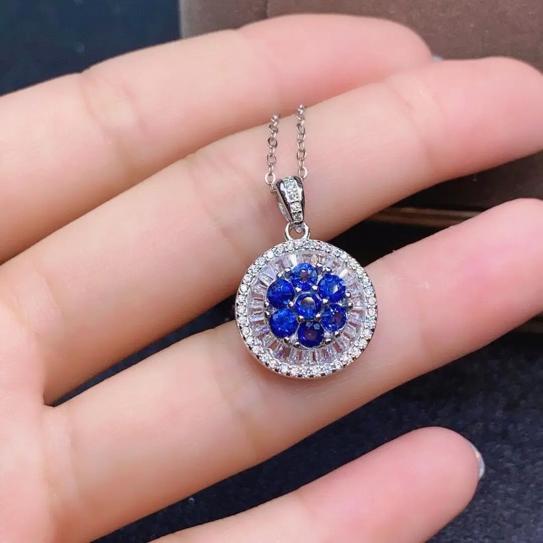 

ZECAA 925 Blue Sapphire Jewelry Woman Sapphire Pendant With Natural Blue Sapphire 3*3mm S925 Silver Blue Sapphire Lady Pendant