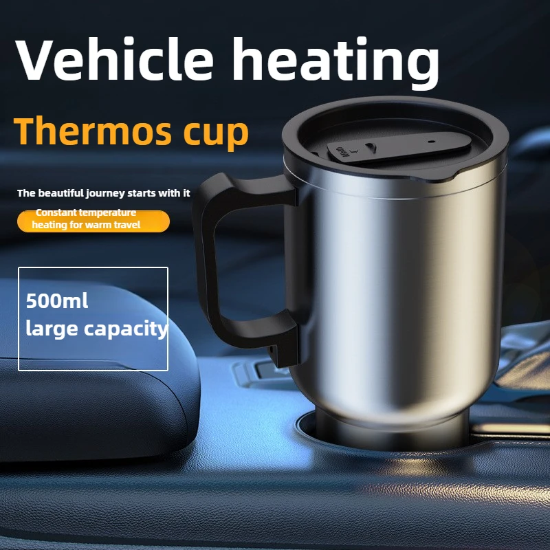 12V 500ml Electric Heating Car Kettle Water Coffee Milk Thermal Mug Camping Travel Kettle Stainless Steel Vehicle Heating Cup