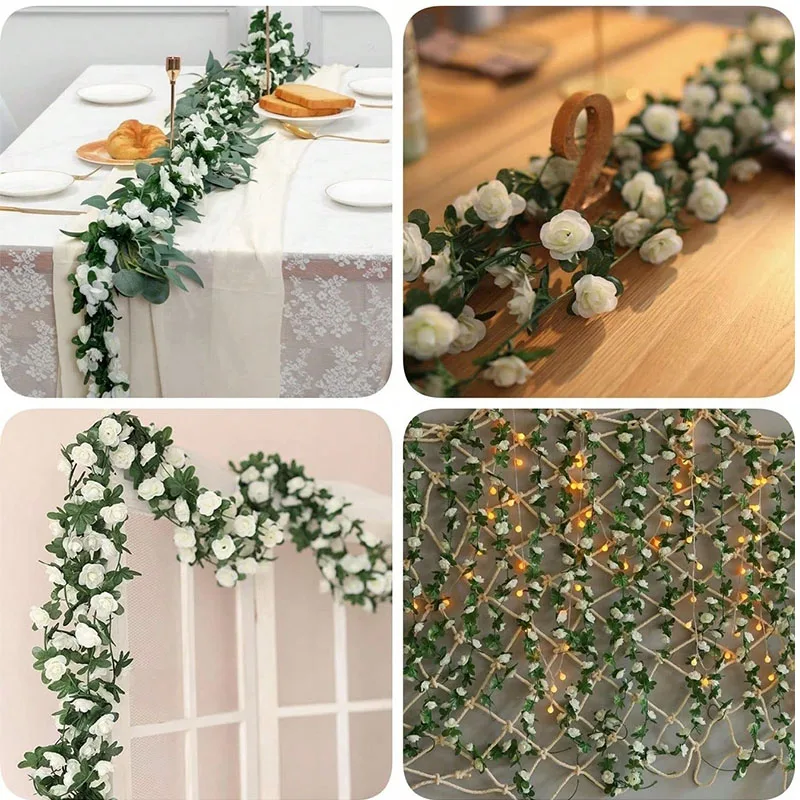 1PC 7.5FT Flower Garland, white rose vine suitable for wedding arch decoration, party decoration