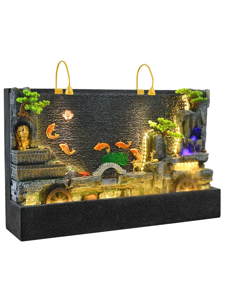 Large creative water curtain wall flowing courtyard hotel company villa screen landscape rockery fish pond