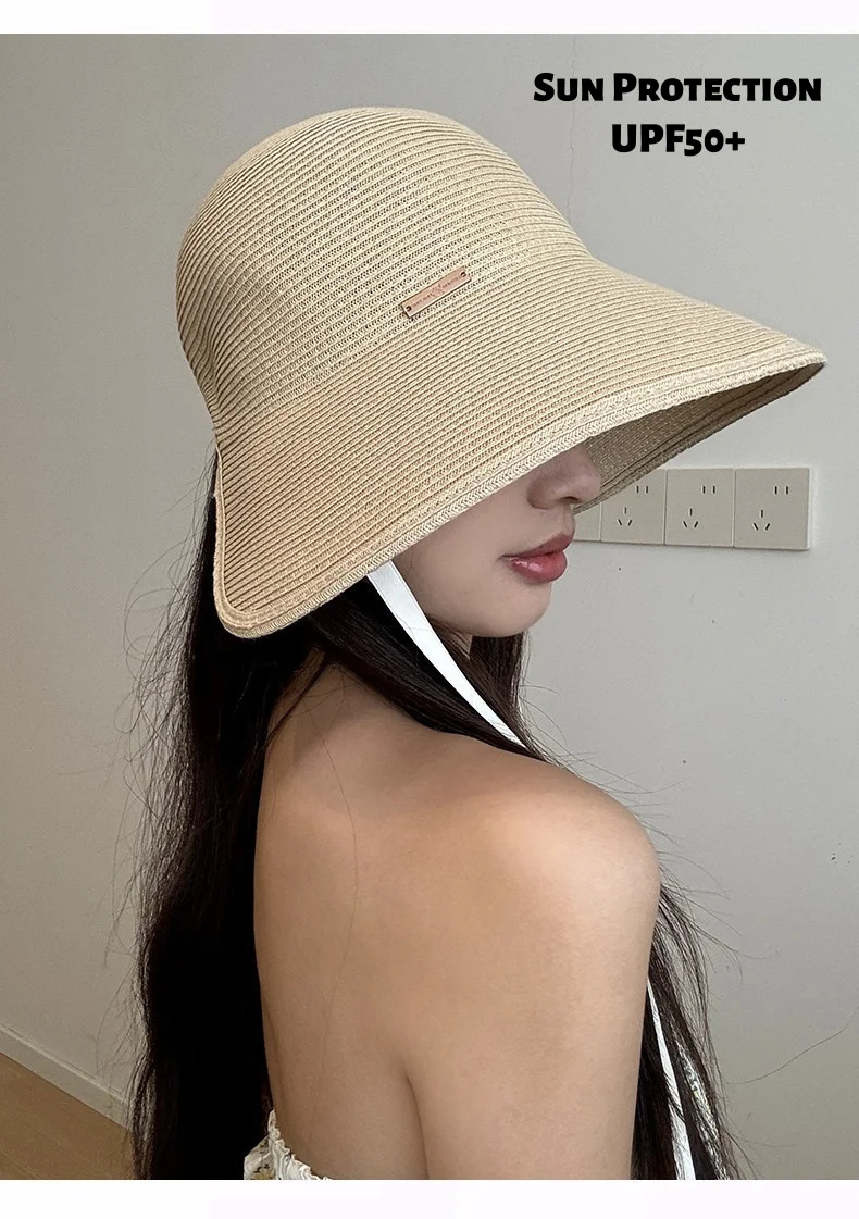

Women's Summer Knitted Hat: Wide-brimmed, Tie-back, Breathable, Fashionable, Ponytail-Friendly Sun Hat UPF50+