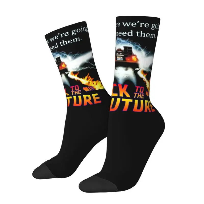 Retro Movie Back To The Future Dress Socks for Men Women Warm Fashion Novelty Sci-fi Adventure Film Crew Socks