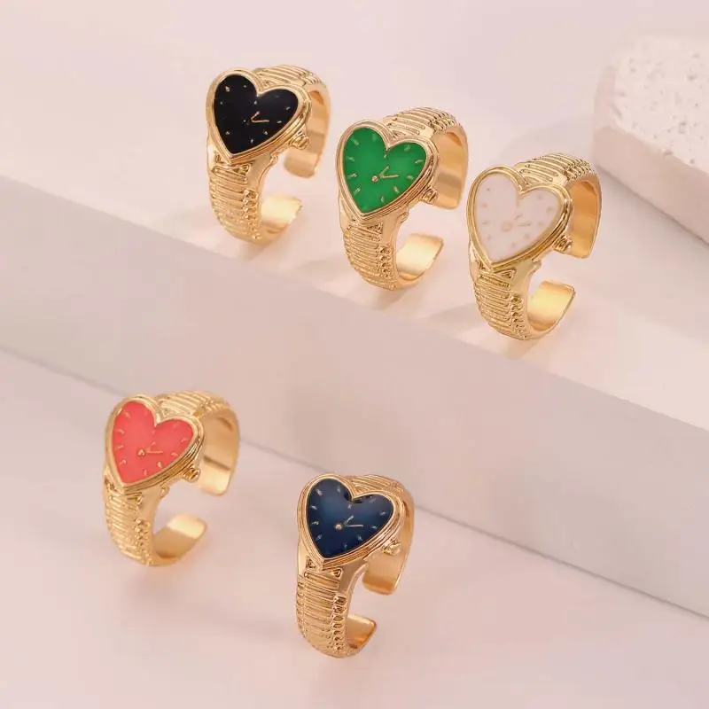 خواتم ساعة كلاسيكية على شكل قلب للنساء والرجال خواتم افتتاح شخصية قابلة للتعديل اتجاه جديد مجوهرات كلاسيكية إكسسوارات فريدة من نوعها #5