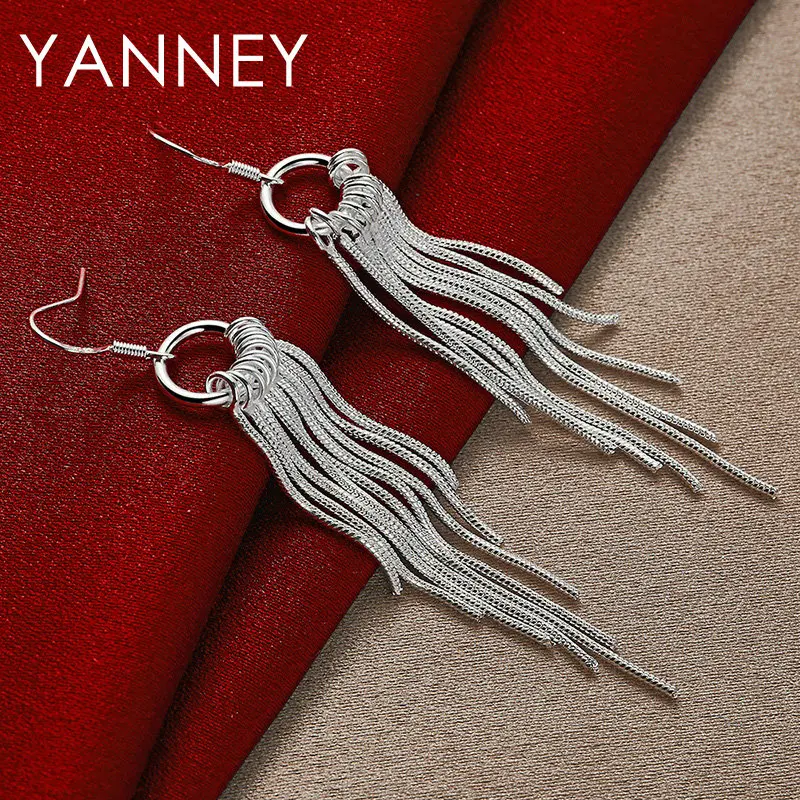 

2024 New 925 Sterling Silver 65MM Charm Long Tassel Earrings For Fashion Engagement Femininity Jewelry Accessories Gifts