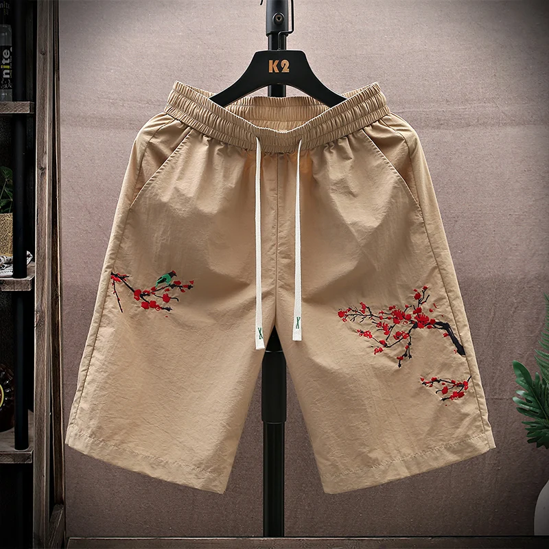 

Новые летние мужские шорты в китайском стиле с вышивкой, свободные, повседневные, модные, универсальные, дышащие, прямого кроя, длиной до колена