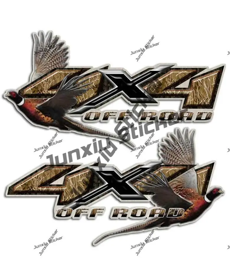 2 Pack Sticker Pheasant Hunting 4x4 Camouflage Truck Shotgun Dog Bird Decal Camper Truck Racing-Rally Cover Scratches Decor