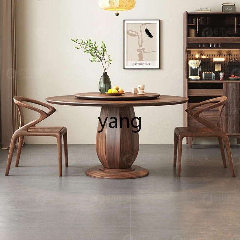 

LZR Black Walnut Round Table Household Eating Table with Turntable